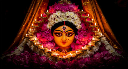 Durga Puja Celebrations Celebrates Divine Feminine Power Through Candle Lighting and Offering of Garlands