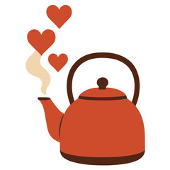 Cute vector illustration of teapot with steam forming hearts, cozy romantic tea design
