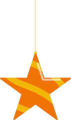Hanging star with wavy stripe illustration. Christmas star ornament, festive holiday decoration on white background. Vector