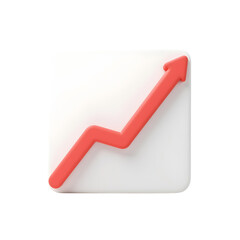 Red upward trending arrow on white chart 3D icon on transparent background