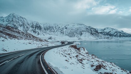 Winding road through a wintery landscape, erosion risk