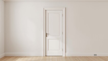 Bedroom wall featuring a door, baseboard, and crown molding, suitable for text and layout