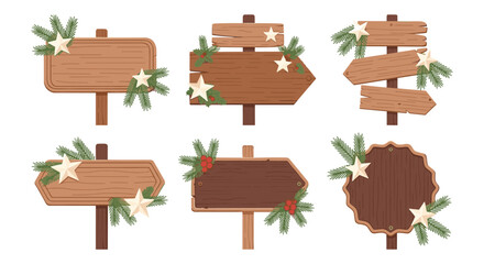 Festive wooden signposts with pine and star accents for holiday decoration