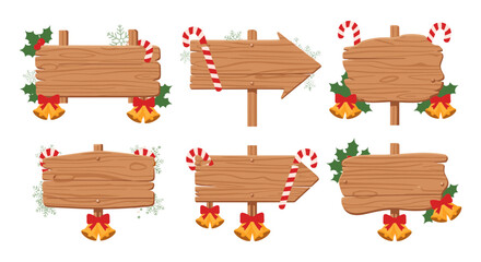 Fototapeta premium Festive wooden signs with holly and candy canes for christmas decorations