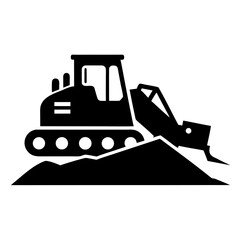 Heavy construction bulldozer pushing dirt and debris silhouette