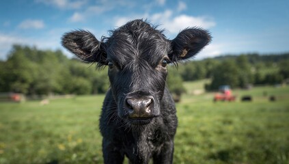 Dark young cow in a rural setting