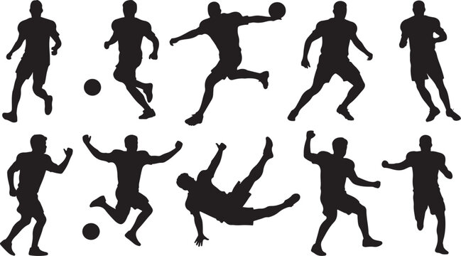Dynamic soccer players in action silhouettes showing teamwork and skill, perfect for sports advertising or branding on a modern background