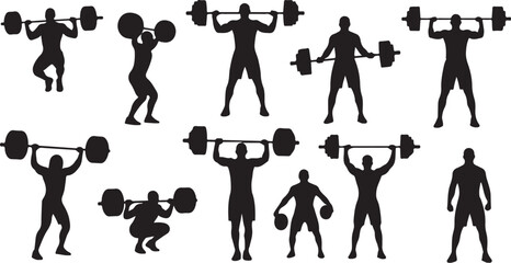 Dynamic silhouettes showcasing strength training, barbell lifts, and fitness exercises for a powerful athletic lifestyle and gym inspiration