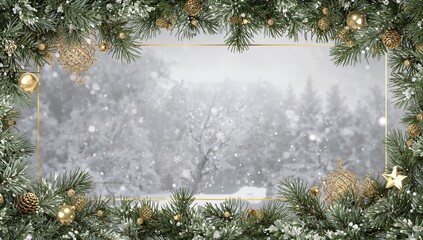 Composite image featuring a border with pine branches, ideal for editorial header background