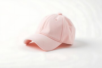 Generative AI a soft pink baseball cap sits on a plain surface.