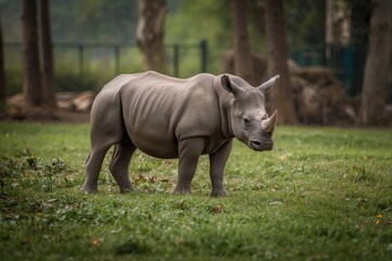 Obraz premium Young White Rhino Inside a Protected Area