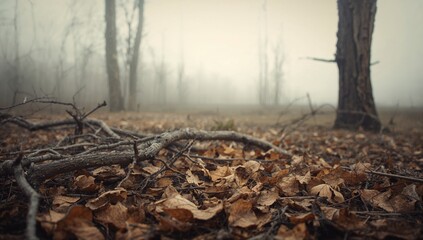 Obraz premium Dry twigs, fallen leaves, and standing dead trees create a natural backdrop, erosion risk