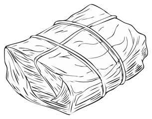 Traditional Asian leaf-wrapped food bundle tied with string line art illustration