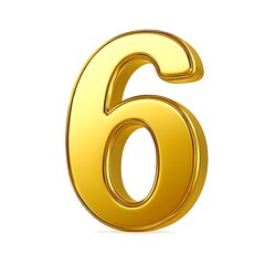 Shiny golden shiny number 6, isolated on white background. Perfect for design