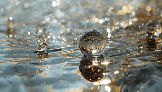 Abstract liquid sphere and its reflections, artistic visualization of fluid dynamics