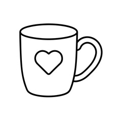Outline drawing of a heart mug on transparent background