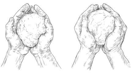 Top View Vector Illustration of Human Hands Kneading Dough
