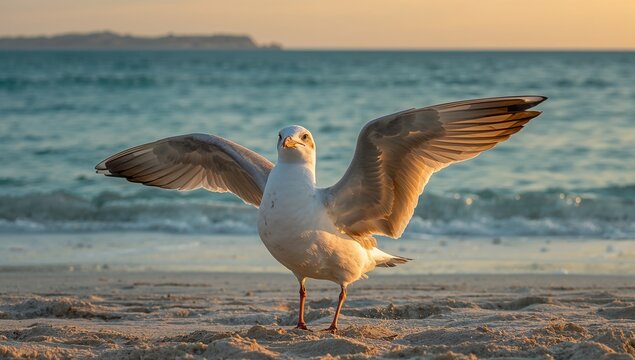 Seagull taking off near the shoreline - Powered by Adobe
