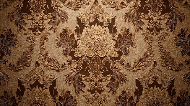 Exquisite gold and brown baroque damask wallpaper pattern royal victorian luxury design