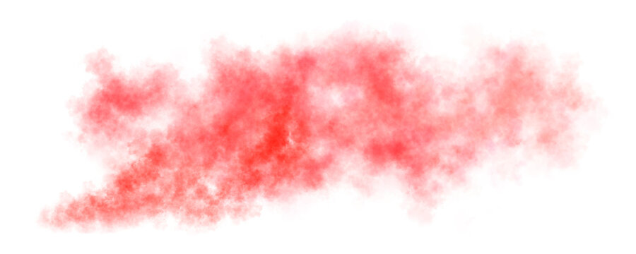 Intense red smoke cloud trail on transparent background with realistic puff explosion effect and chemical spray