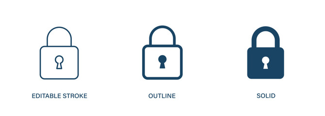 Lock icon for security and privacy. Editable  stroke, outline and solid vector icon. © icon