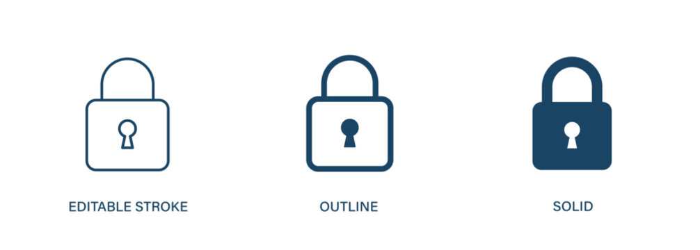 Lock icon for security and privacy. Editable  stroke, outline and solid vector icon.