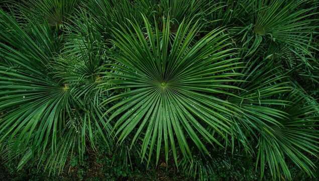 Oil palm seedlings with bifid leaves in nursery, fiber-dense choice