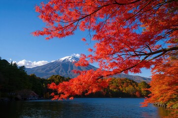 Obraz premium Vibrant Crimson Maple Branches Set Against a Clear Blue Sky in Autumn