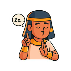 Egyptian character sleeping illustration. Cute ancient Egypt cartoon man resting. Pharaoh man with sleepy expression design.