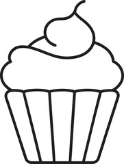 Simple Line Art Illustration of a Delicious Cupcake with Swirled Frosting