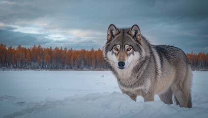 Obraz premium Arctic Wolf in autumn, seasonal change