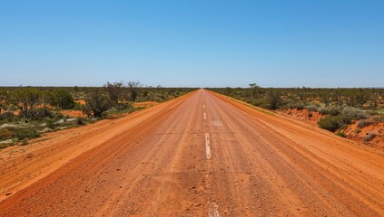 Fototapeta premium Unpaved road in remote landscape, inviting exploration and adventure
