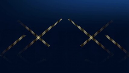 Two symmetrical abstract geometric shapes, composed of triple shimmering gold lines forming mirrored 'X' patterns, are presented against a luxurious dark navy background