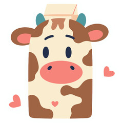 Pastel Colored Milk Carton with Cute Cow Face and Hearts | Adorable Kawaii Milk Box with Floating Hearts | Cute Cartoon Dairy Carton in Soft Pastel Tones | Charming Cow Themed Milk Carton Illustration