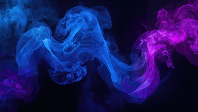Vibrant blue and pink smoke swirling against a dark abstract backdrop
