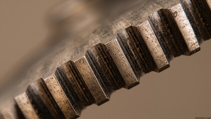 Detailed view of interlocking gear teeth in metal machinery