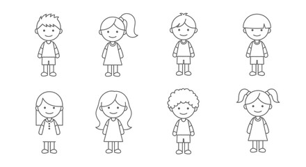 Fototapeta premium Diverse group of outlined children characters in a minimalistic and playful style illustration