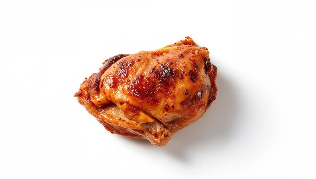 Golden smoked poultry thigh on a white backdrop, isolated food item