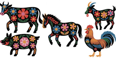 Naklejka premium Diverse collection of animal vector illustrations featuring various wild and domestic creatures