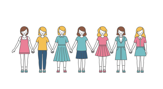 Diverse group of girls united, holding hands in a symbolic representation of solidarity