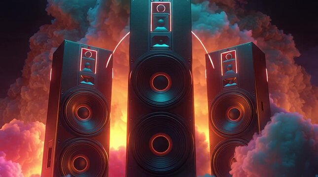Immersive sound system with powerful bass amid vibrant clouds