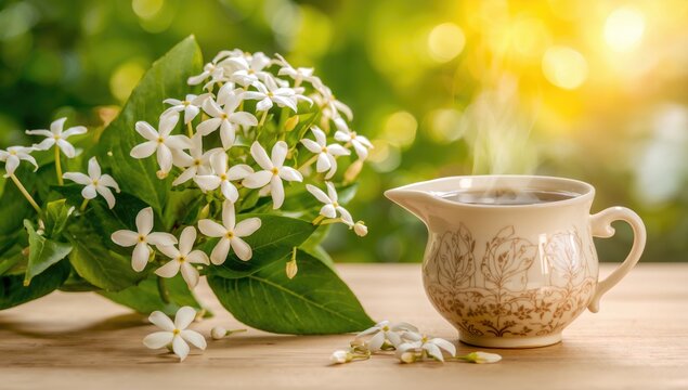 Jasminum sambac features white blossoms, green foliage, and a delightful fragrance, serving as both decorative plants and medicinal herbs.