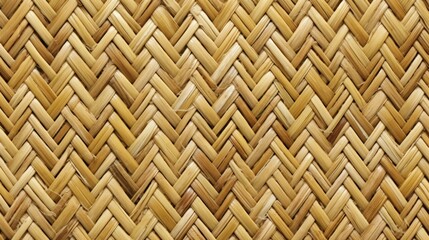 Naklejka premium A close-up view of a woven straw pattern, showcasing intricate interlacing designs and natural golden tones.