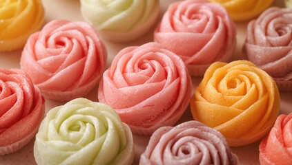 Delicate rose-shaped confections known as Khanom Alua Kularb from Thailand