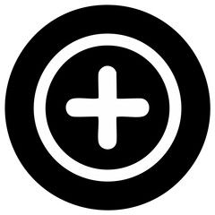 Obraz premium Plus sign icon inside a white circle with a black outline, and in a black circle.