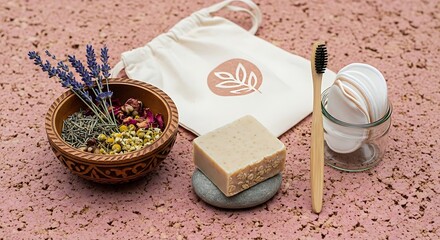 Eco-Friendly Hygiene Products Still Life on Pink Background