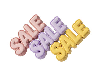 Three dimensional stacked sale text in soft pastel colors with a rounded, bubblegum lettering style isolated on transparent background
