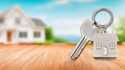 House key rests on wooden table blurred background close up of house key on wooden surface background blurred