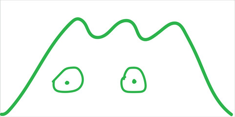 Whimsical cartoon monster with big eyes and a wavy green outline on a white background