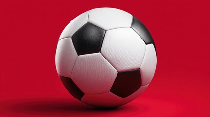 Naklejka premium A soccer ball stands out against a vivid red backdrop symbolizing teamwork and competition.